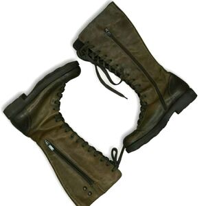 OXS Italy Designer Brown Leather Zipper Knee High Riding Biker Boots 37 or US 6